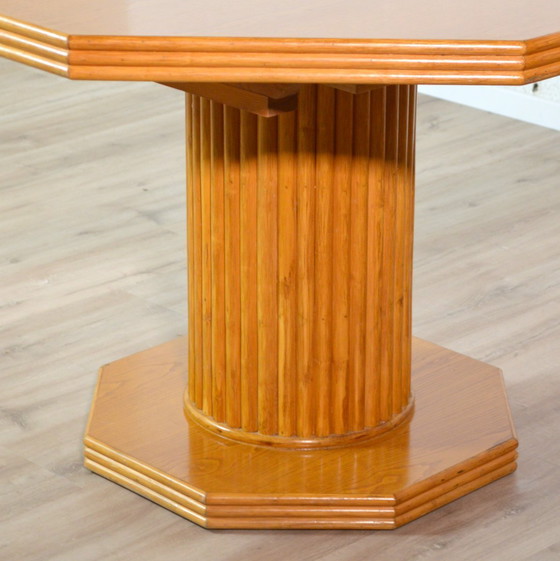 Image 1 of Octagonal dining table with wood and bamboo extension leaf 1980s