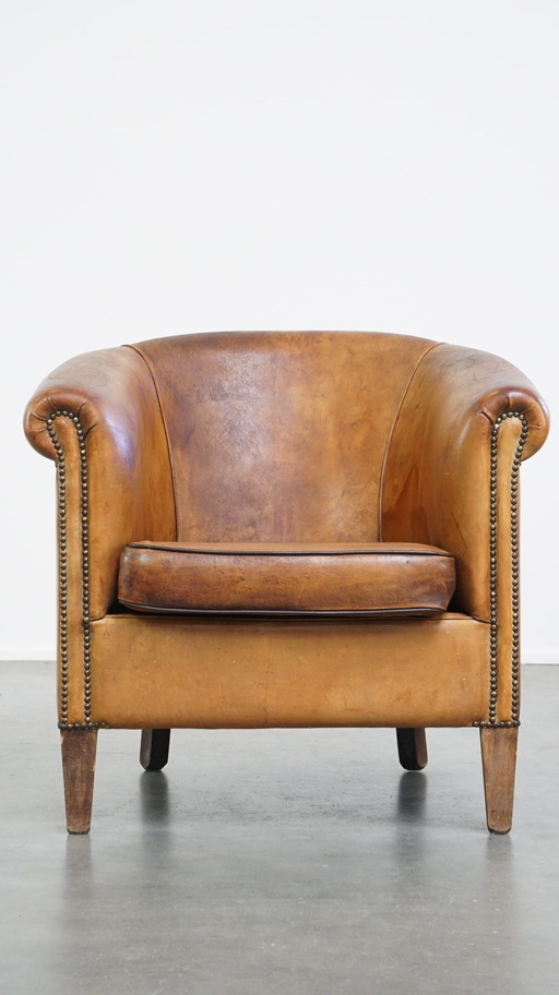 Fauteuil club vintage en cuir de mouton