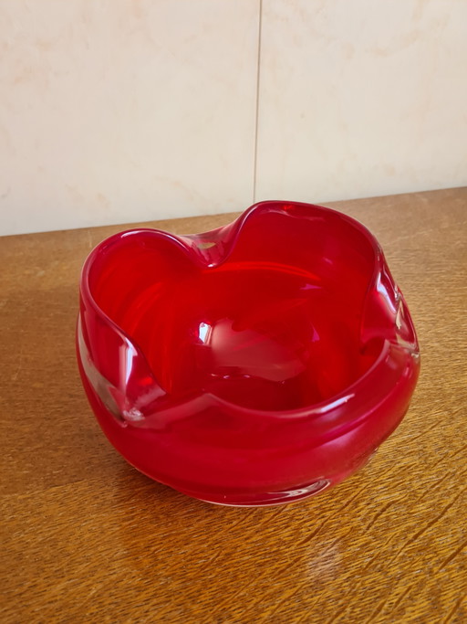 Coupe Murano Glass Bowl, Red / Rouge, Mid-Century 1960s Handmade / Fait Main – vazen (photo 2 of 5)