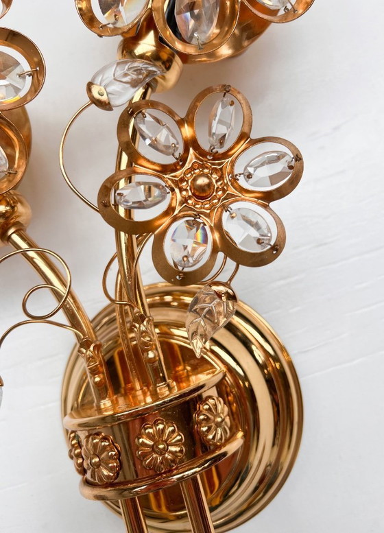 Image 1 of Brass and crystal Art Deco wall lamp attributed to PALWA, 1960s