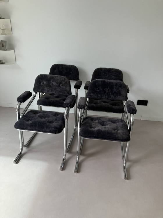 Chaises de salle à manger - Jerry Johnson - Années 1970 – Chrome, Textile (photo 5 of 6)