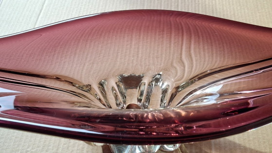 Image 1 of XXL Vintage Murano Stijl Glazen Schaal | Paars & Helder | 52 cm