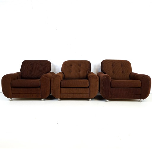 3x vintage relax fauteuil bruin corduroy jaren 70