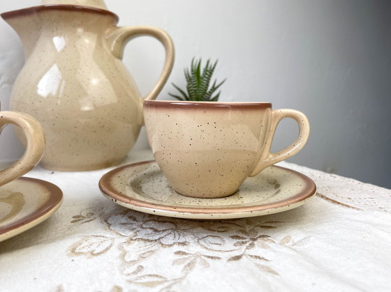 Image 1 of Gespikkeld Steengoed Koffieservies Tulowice Stijl Mid Century 20e eeuw