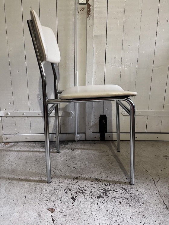Fauteuil rétro vintage – Similicuir crème et chrome – Années 1960/70 – Chaises de salle à manger, Leather (photo 3 of 6)