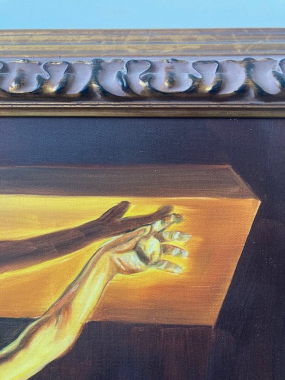 Image 1 of Framed oil paint reproduction of of the iconic painting 'Christ of Saint John of the Cross' by surrealist artist Salvador Dalí.