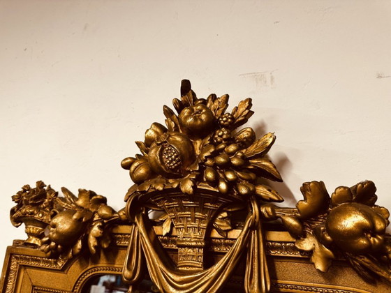 Large Antique Golden Baroque Mirror with Crest – Glass (photo 10 of 14)