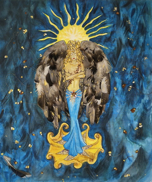 Archangel, handmade artwork with mixed media.