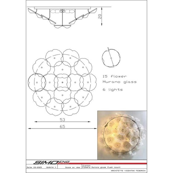 Image 1 of Lámpara de techo Simoeng Floreal con cristal de Murano contemporáneo