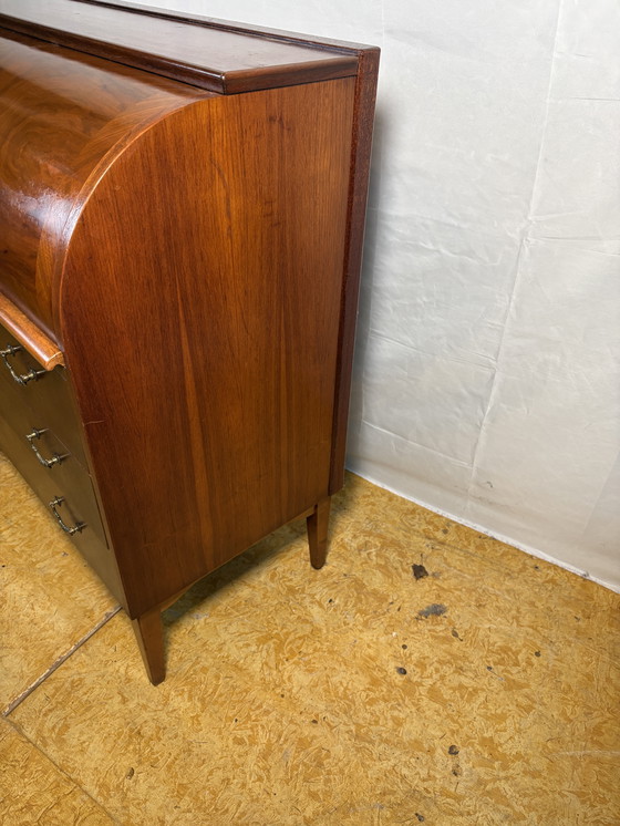 Image 1 of Mid-Century Swedish Teak (or Walnut) Roll-Top Bureau by Egon Østergaard for AB Bröderna Gustafssons 1960  Bring a timeless Scand