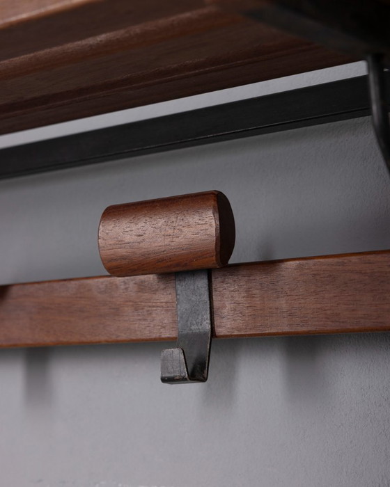 Image 1 of VINTAGE 1960S WALL COAT RACK IN METAL AND WOOD, ITALIAN DESIGN
