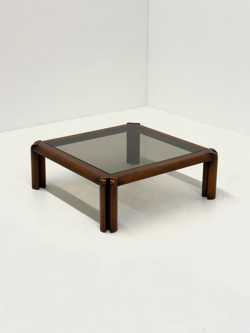 Square Italian coffee table with glass top