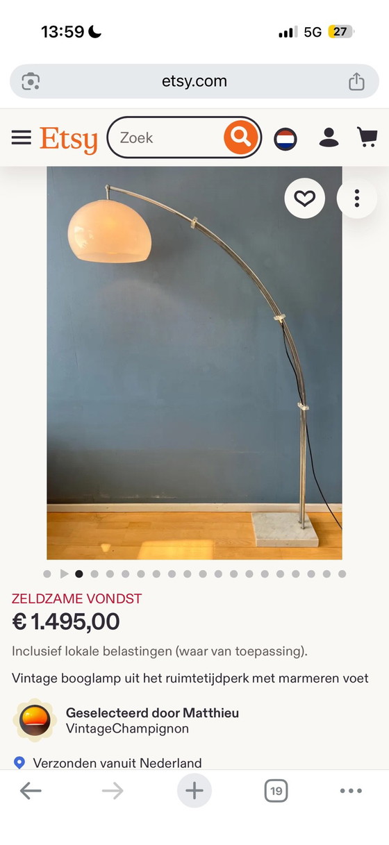 Vintage Goffredo Reggiani Italian design arc lamp, Floor lights, Chrome, Marble, Grey (photo 2 of 14)