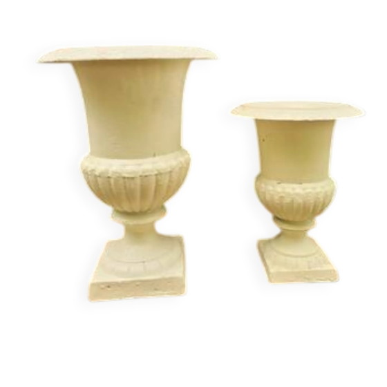 Cast iron garden vase cream white large, Plant pot, Vintage (photo 6 of 7)
