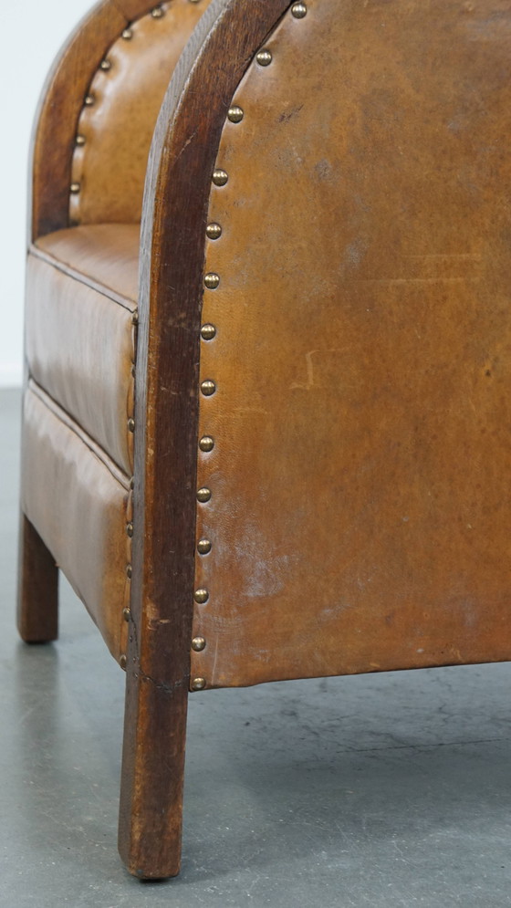 Image 1 of Poltrona in stile Art Déco in pelle di pecora e legno