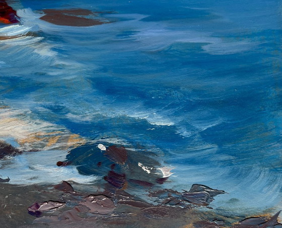 Image 1 of Original Oil Painting Sea Waves Landscape Sea waves are beating against the shore