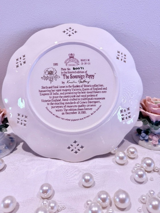 Image 1 of Vintage Crown Davenport Porcelain Plate Set – 6 Floral Decorative Plates – Shabby Chic Cottage Style