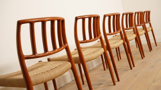 Image 1 of 6 sedie da pranzo Niels Otto Møller | Modello 83 | Papercord | Teak