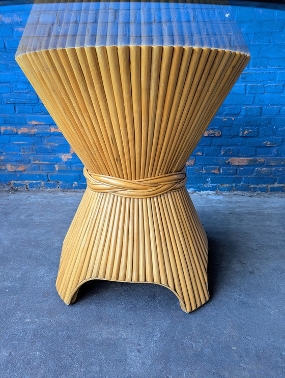 Image 1 of Table de salle à manger vintage McGuire en verre et bambou 1970