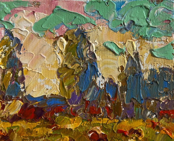 Image 1 of Original Oil Painting Summer Field Landscape Haystacks in the field
