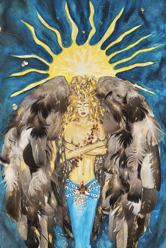 Image 1 of Archangel, handmade artwork with mixed media.