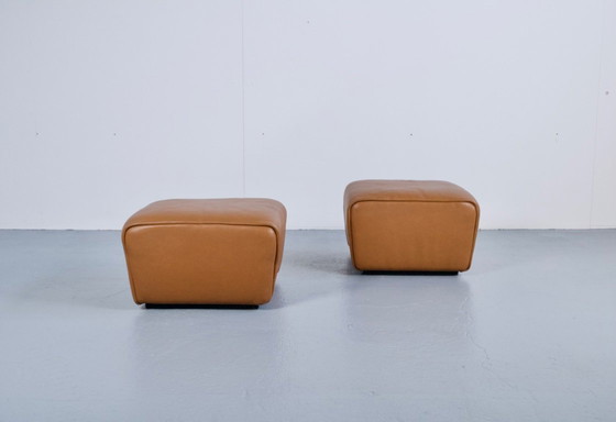 Image 1 of PAR DE REPOSAPIÉS/PUFS DE CUERO MARRÓN DS-47 DE SEDE PUBLISHER, DÉCADA DE 1970