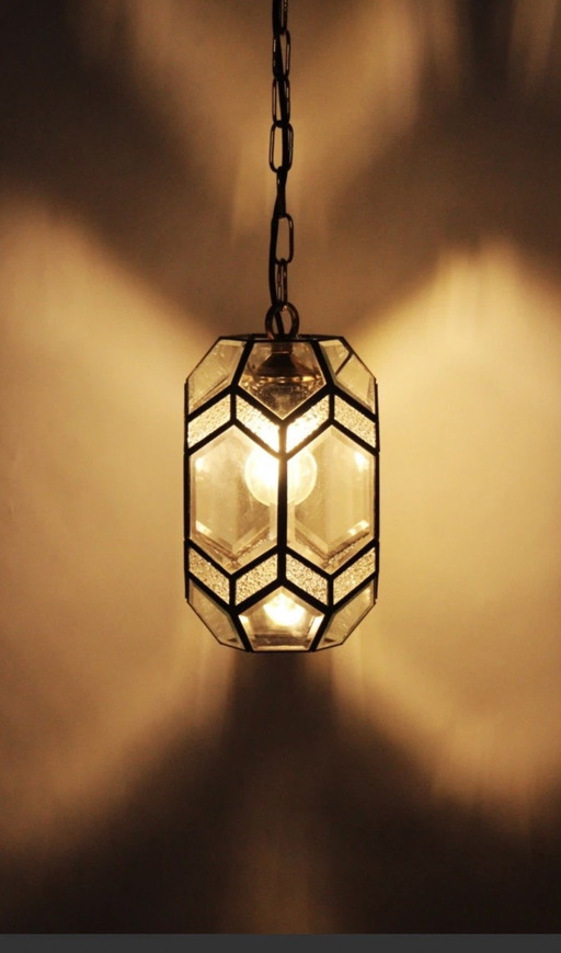 Suspension lanterne vintage Glashütte Limburg – Laiton et Verre