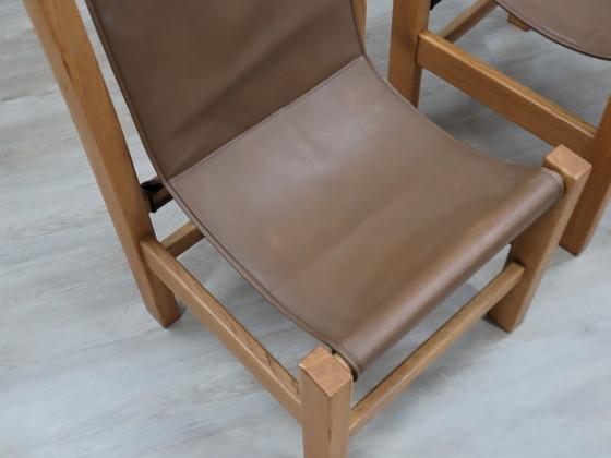 Image 1 of Schreibtisch aus massivem Buchenholz mit Lederstühlen, Italien 1970