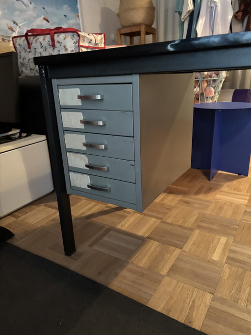Escritorio vintage retro con 5 cajones – bureau, Metal (photo 2 of 8)
