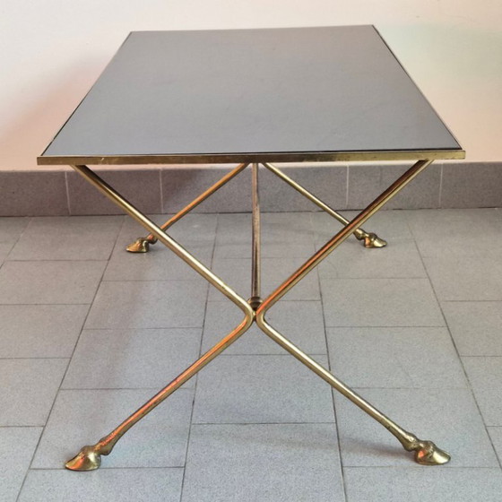 Image 1 of Vintage 1970s Maison Jansen coffee table in bronze and glass with goat's feet, 70s chic