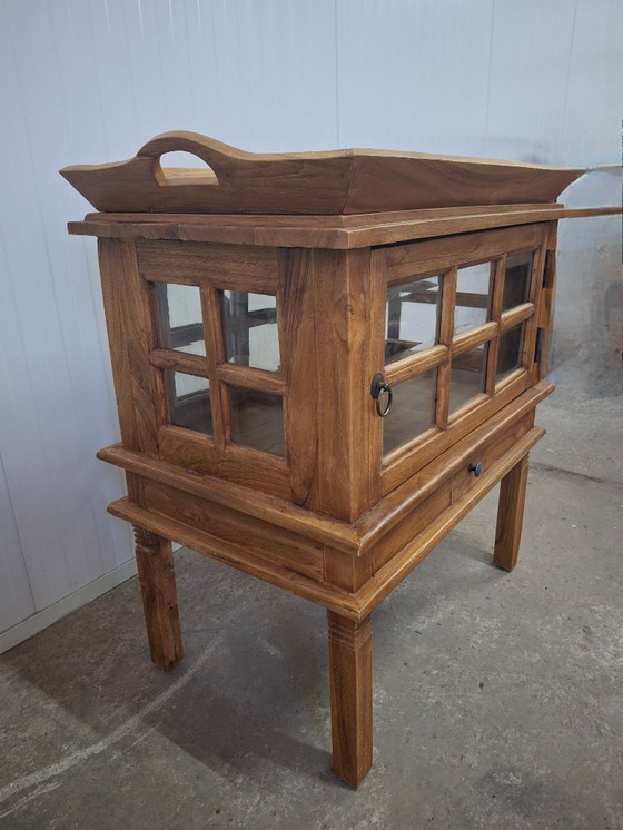 Image 1 of Magnifique meuble à thé en teck neuf avec porte et tiroir