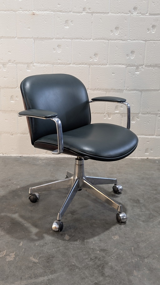 sedia da ufficio mim racing in pelle verde e legno di palissandro