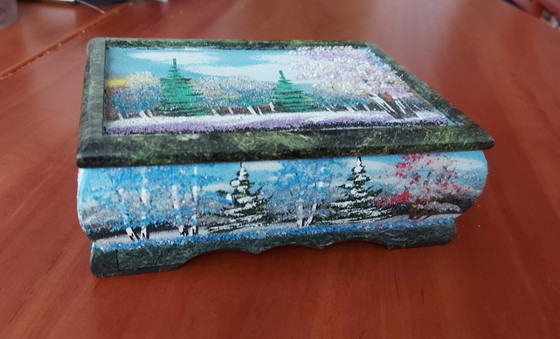 Image 1 of Stone jewelry box. Serpentine and marble stones.