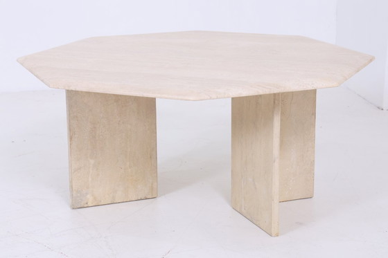 Image 1 of Magnifique table basse vintage en travertin | Table basse du milieu du siècle, table de salon, salon rétro des années 80 #06-44
