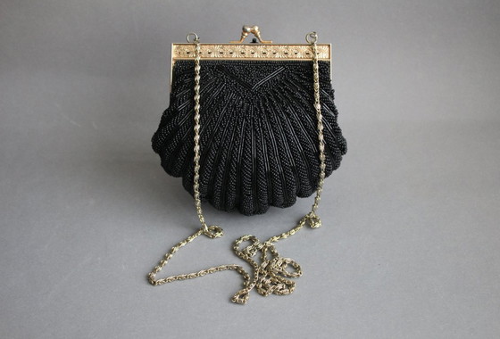 Image 1 of Vintage evening bag, theater bag, beaded embroidery, kiss-proof closure, chain strap