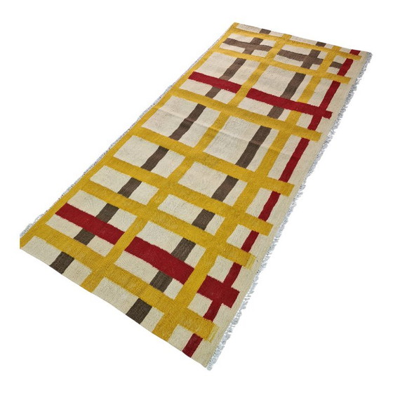 Piet Mondrian New York City Loper | Handgeweven Wol op Katoen | Kunst Gangloper | 26 × 67 inch 65 x 170 cm (photo 4 of 10)