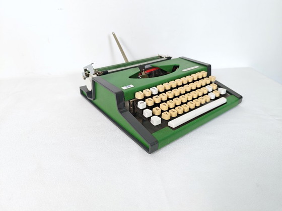 Image 1 of Vintage Green Working Typewriter / Green UNIS TBM De Luxe 1970's / Retro Office / Office Decor / Olympia / Mid Century Modern