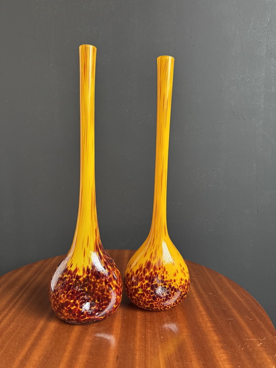 Image 1 of Art Nouveau yellow glass paste vases