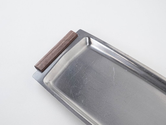 Image 1 of Plateau rectangulaire en acier inoxydable, design danois, années 1970, fabriqué au Danemark