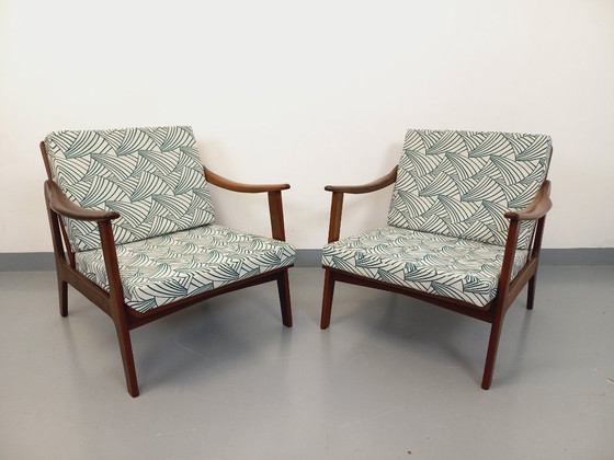 Image 1 of Pair of vintage Scandinavian armchairs by Arne Wahl Iversen for Komfort in teak and fabric from the 60s