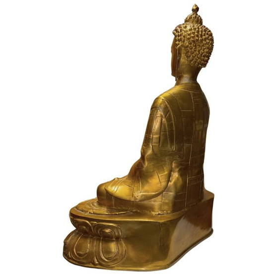 Monumental Estatua de Buda Shakyamuni Tibetano Dorado – Obra de Monje – Abhaya Mudra con Túnica Kasaya (photo 7 of 10)