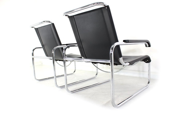 Image 1 of 1A Restored, Early Edition Marcel Breuer B35 / S35L Lounge Chair / Cantilever Chair for Thonet, Leather and Chrome, 1 of 2