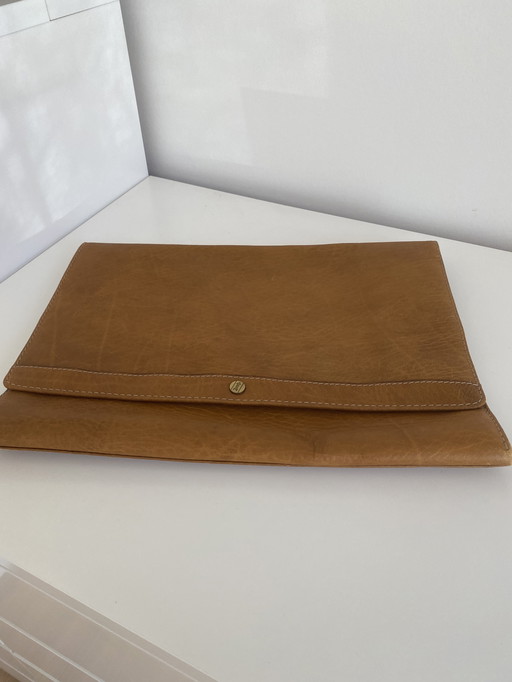 Gold pfeil Leather Laptop Bag With Compartments For Pens And Cards
