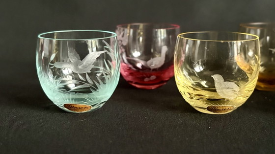 Ensemble de 5 verres à shot Moser Karlsbad « Culbuto » – Rowland Ward « Oiseaux sauvages » (photo 6 of 15)