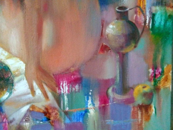 Original Oil Painting Abstract Figurative Girl Flowers Evening Melody – Paintings & Drawings, Canvas (photo 6 of 13)