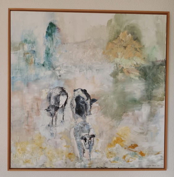 Oil painting "Cows in the mist" – Paintings & Drawings, Canvas (photo 2 of 5)