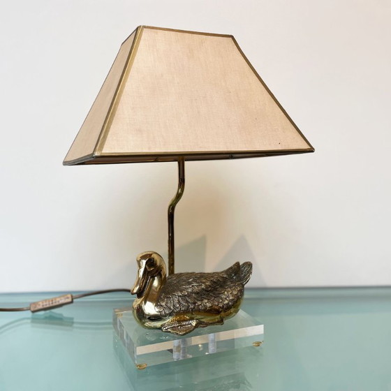 Image 1 of Brass Duck Table Lamp Vintage 70s on Acrylic Base