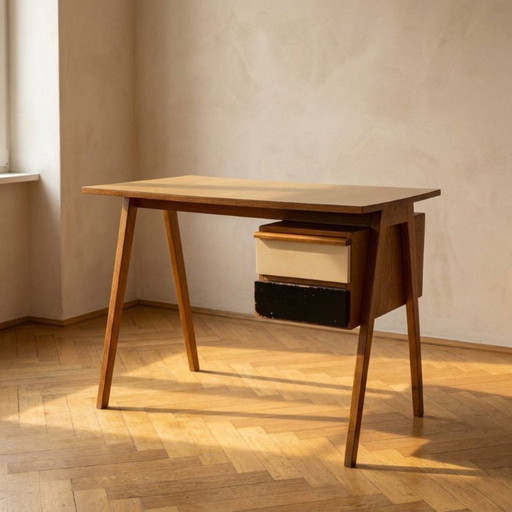 Schrijftafel, houten bureau uit het midden van de 20e eeuw, ontworpen door Robin Day, jaren 1950, Verenigd Koninkrijk, 100 ×
