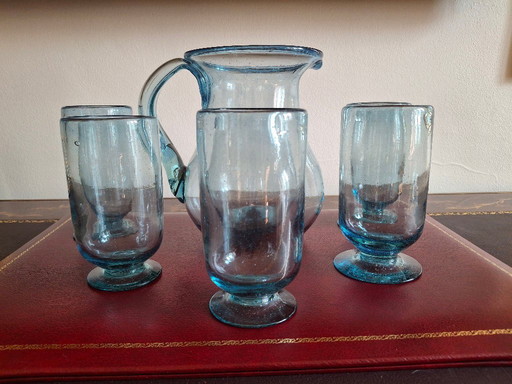 Bubble-blown glass orangeade set, Biot type
