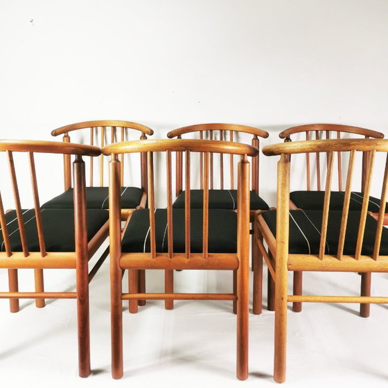 Set of 6 teak chairs, Mid-Century, Denmark, 1970s. – Dining chairs, Textile, Wood (photo 7 of 18)